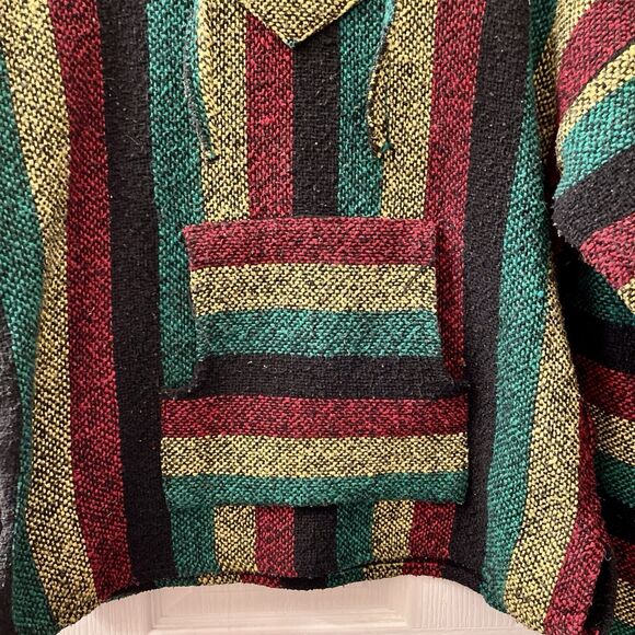 Vtg Baja Jacket L Molina Rasta Striped Pullover Drug Rug Hoodie Skater Surfer 90 - Picture 4 of 7